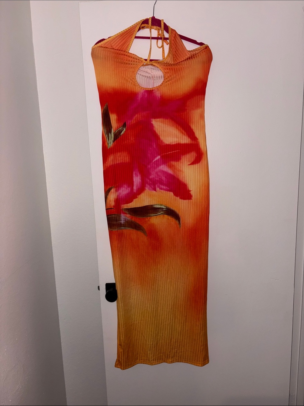 SHEIN Orange Ombre Maxi Dress with Pink Floral Print